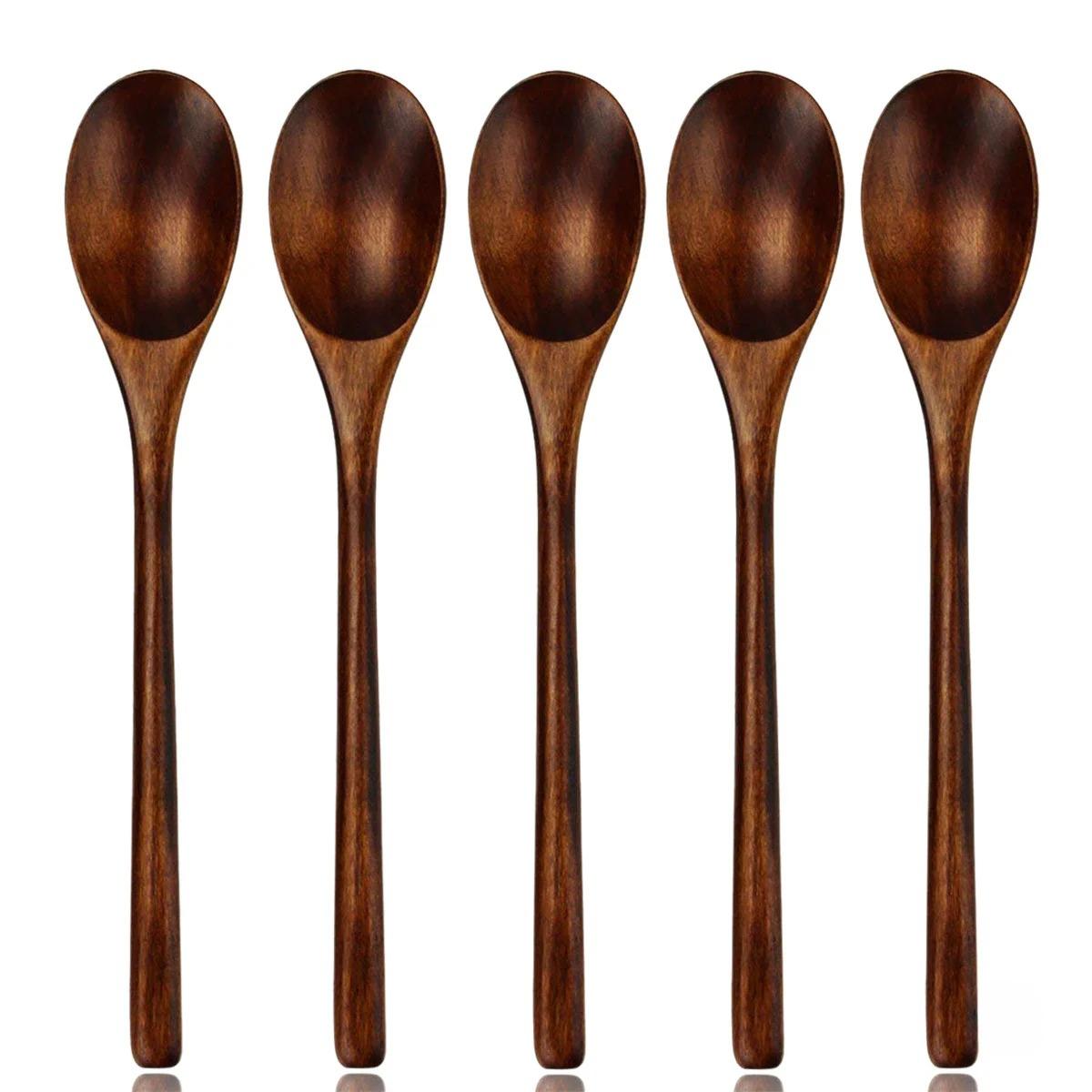 5 Pcs Wooden Soup Spoons Tableware Natural Ellipse Ladle Spoon Set Eco Friendly Products Spoons for Cooking