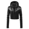 European and American hooded leather jacket large size leather jacket women's spring and autumn coat women's PU washed leather fashion locomotive