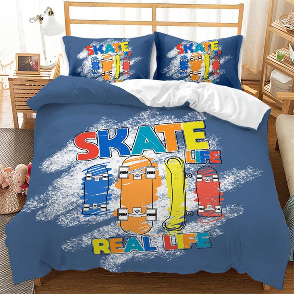 Extreme Sports Game Skateboard Soft Duvet Cover Spaceman Comfortable Quilt Cover Carton Skateboard for Children Ten Boy for Bedrom Decoration