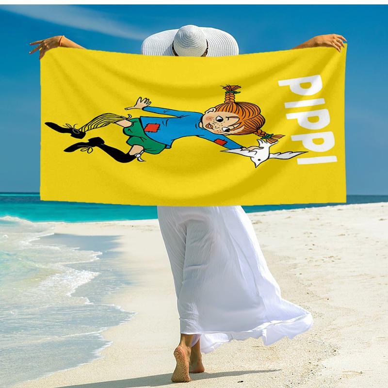 Ultrazachte Strandhanddoek met Pippi Langkous Thema, Ideaal voor Zwembad - Kamperen, Duiken - Perfecte Reis Essentieel, Levendige Strandhanddoek.
