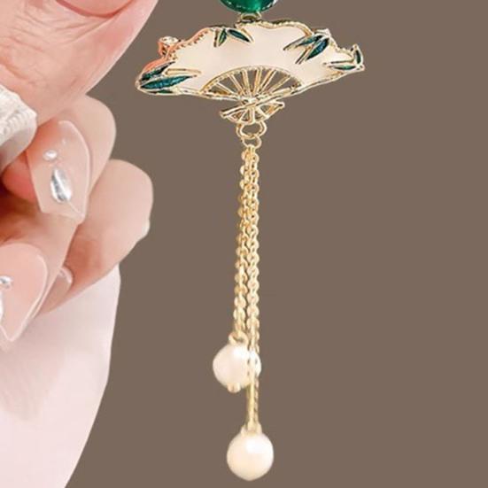 Fan Brooch Beads Tassel Rhinestone Inlays Dazzling Pin Sweater Dress Coat Suit Lapel Badge Outfit Accessories