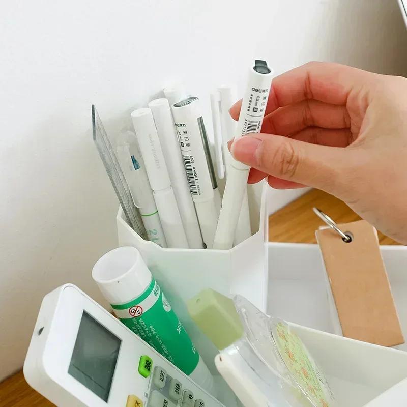 Caja de almacenamiento creativa para cosméticos y papelería de esquina de escritorio con cuatro rejillas, caja de almacenamiento para lápices labiales y bolígrafos, soporte para papelería del hogar