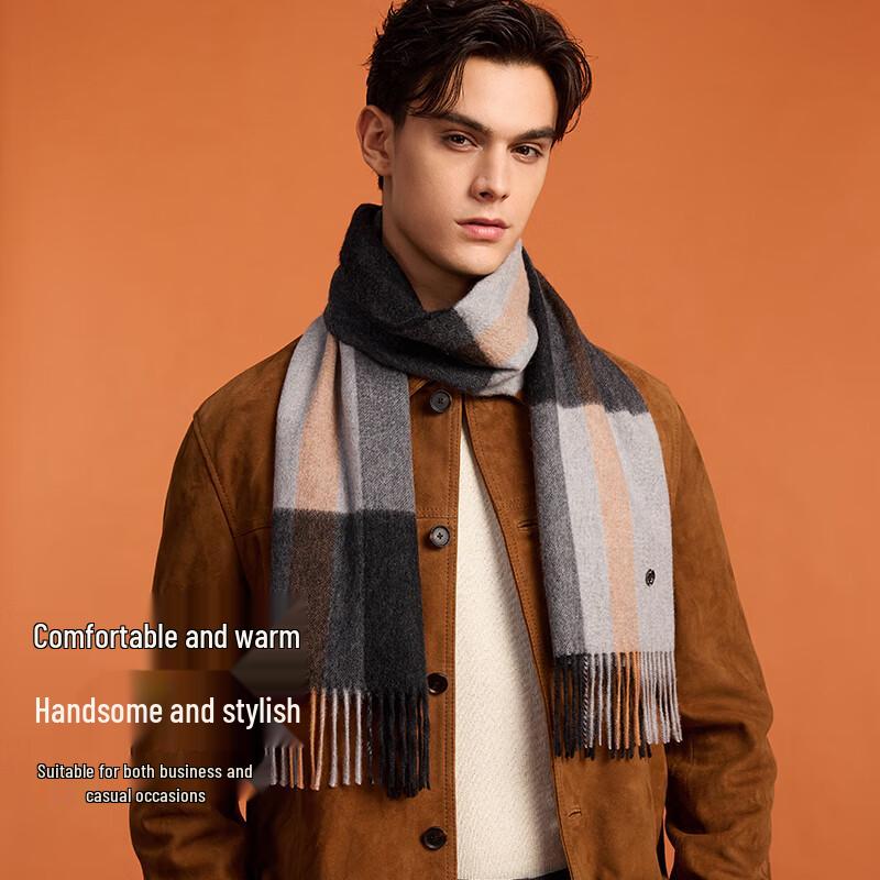 Hengyuanxiang Men's Cashmere Blend Plaid Winter Scarf