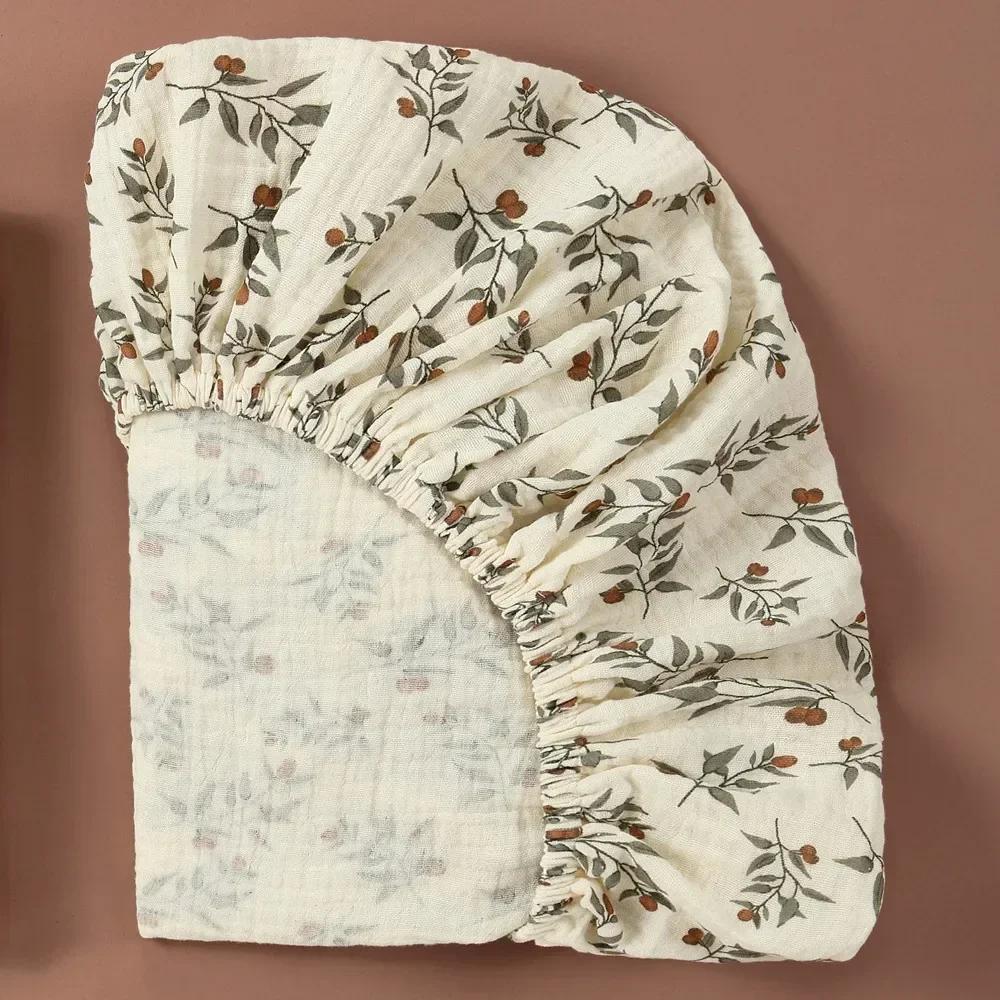 Soft Breathable Muslin Cotton Baby Fitted Sheet Newborn Crib Bed Sheet Universal Solid Color Infants Cradle Flat Sheet