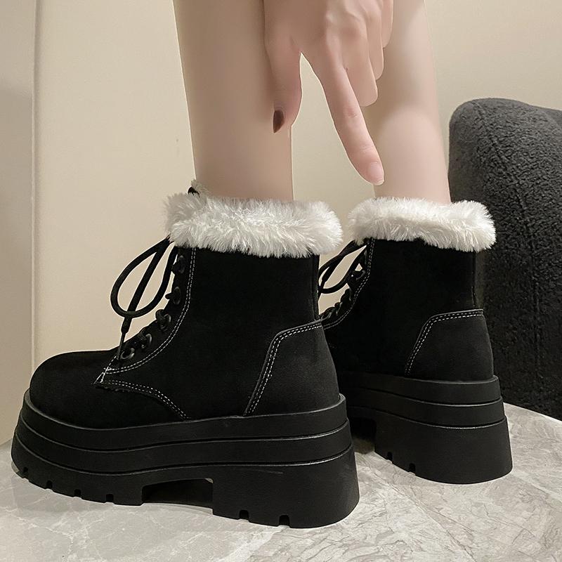 Women's Shoes 2024 Platform Concise Ankle Women's Boots Trend Daily Boots Women Round Toe Front Lace-up Square Heel Shoes Ladies