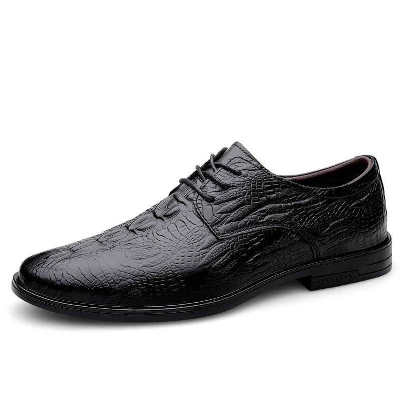 Genuine Leather Mens Casual Shoes Cowhide Business Male Footwear Comfortable Formal Dress Footwear Crocodile Pattern Derby Shoes