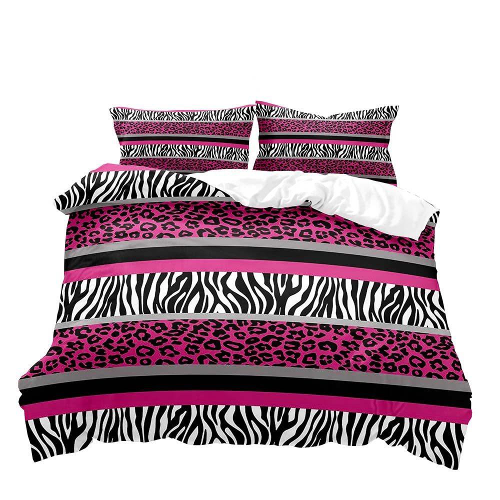 Pink Leopard Print Duvet Cover Girl Girl Bedding Digital Printing Three-Piece Quilt Cover Bedroom Decoration