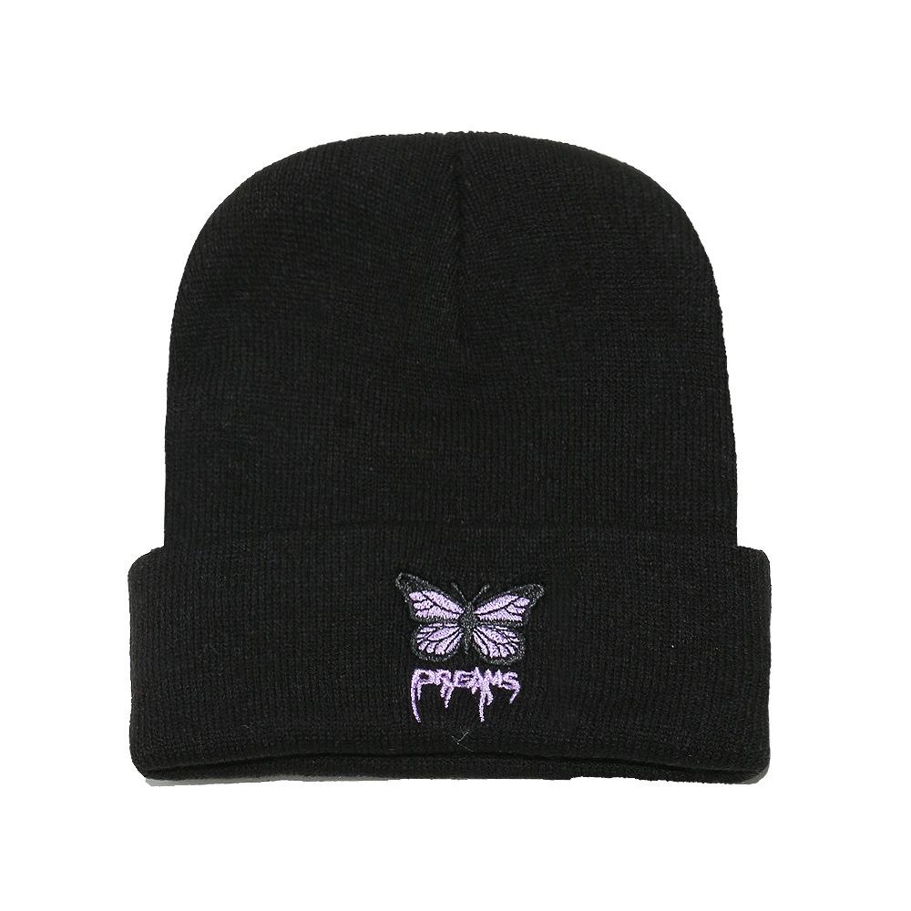 

Autumn and winter new warm men s and women s pullover hats wool hats cute butterfly letter embroidery knitted hats women M（56-58cm） чорний