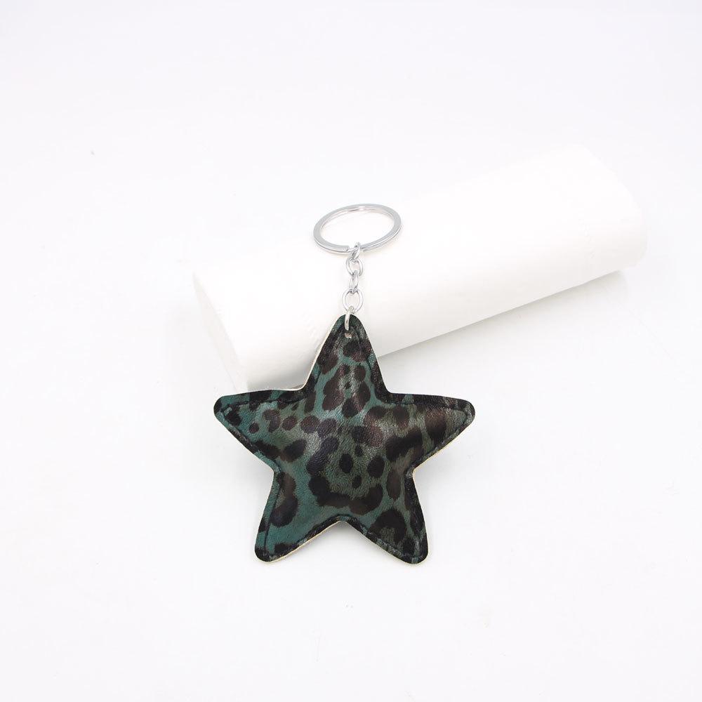 New Fashion Leopard Print Five-pointed Star Leather Car Keychain Luggage Pendant Women's Key Chain Bag Accessory Gift Decoration