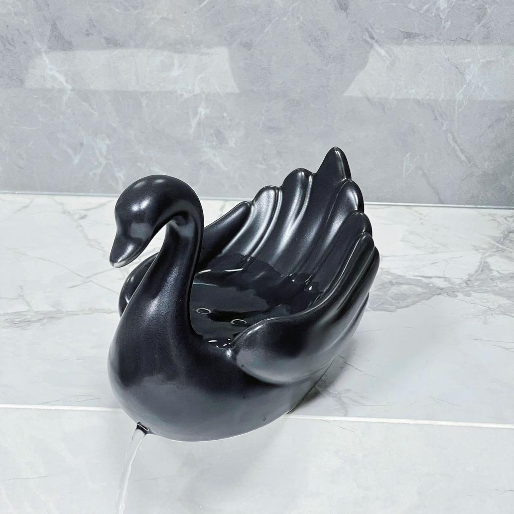 Soap dish ceramic swan soap box drain water no punching bathroom household sink storage rack bathroom accessories