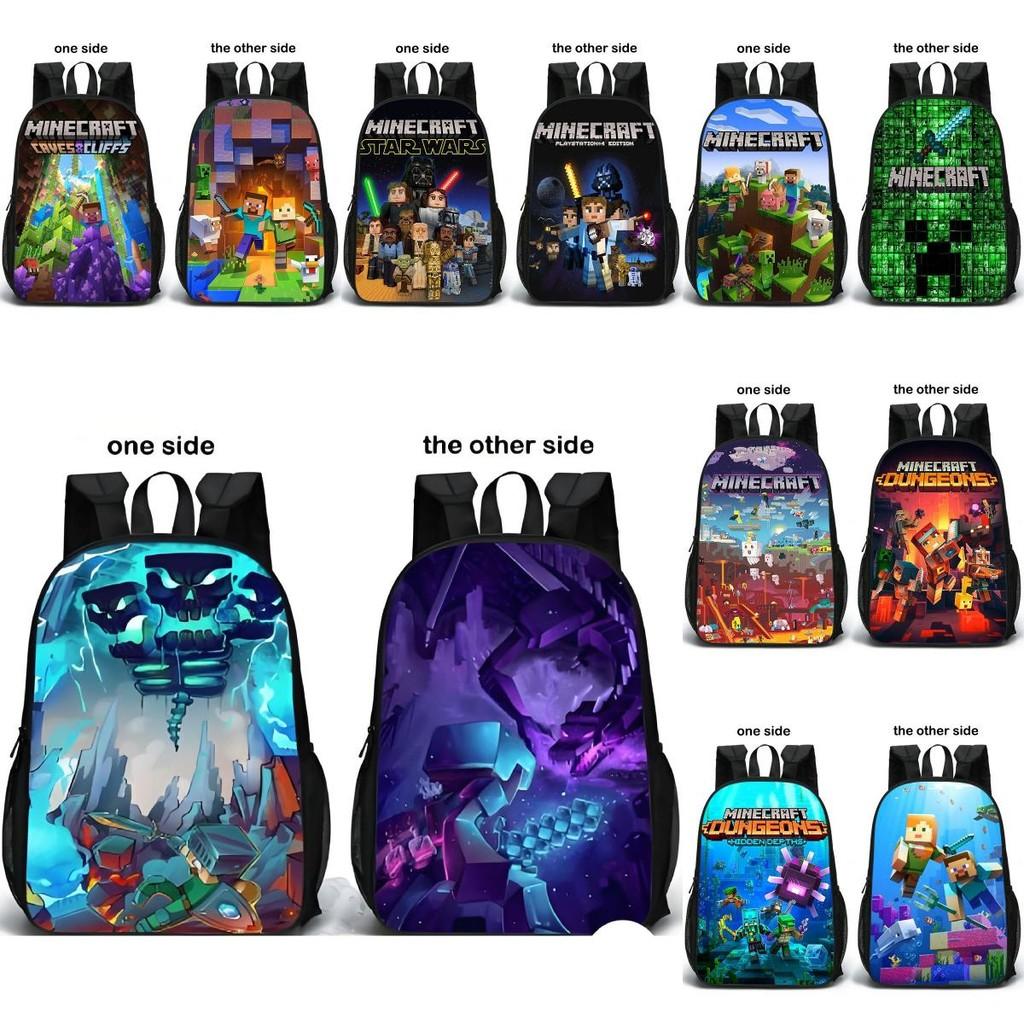 Minecraft Pattern Double Sided Schoolbag Backpack Breathable Bag Fashion Gift
