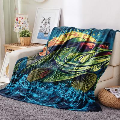 Fish Print Flannel Blanket, High Quality Comfortable for All Seasons, Home Decor, Warmth and Comfort, Perfect for Christmas Gifts