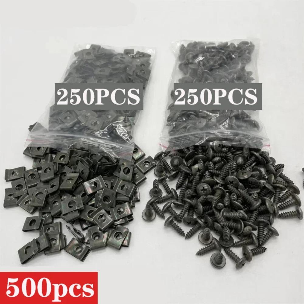 Lot de 500 clips de fixation à vis en métal pour voiture et moto, type U, avec vis, protection antirouille, boucle à vis, feuille de fer