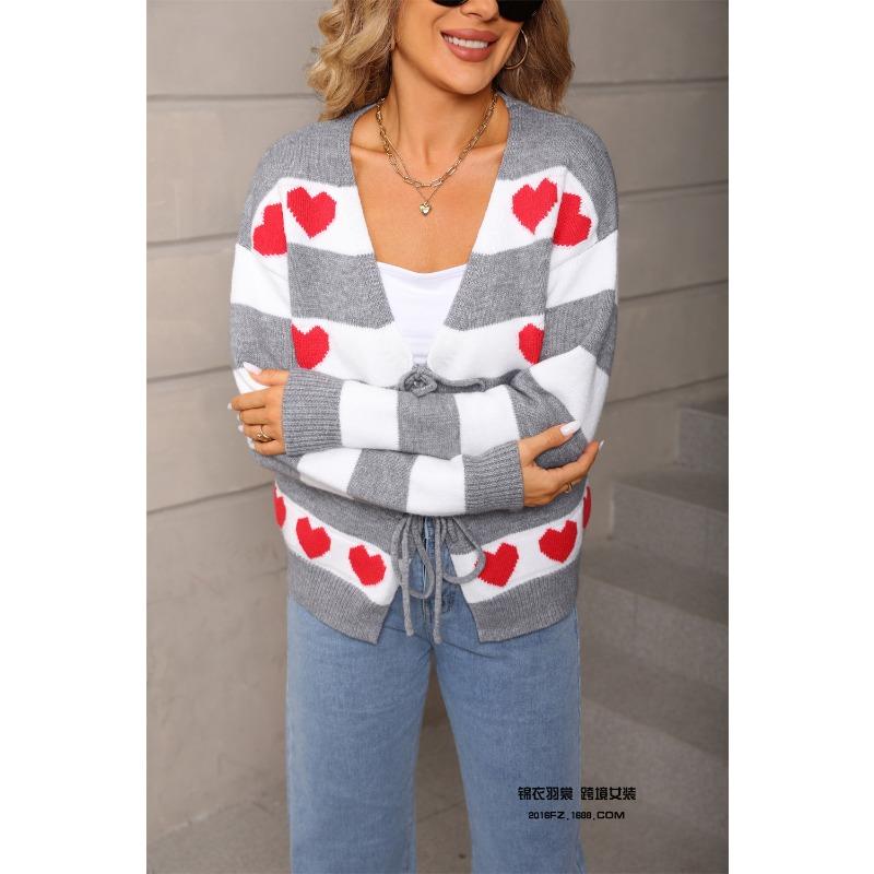 

A New Versatile Heart-shaped Sweater with A Drawstring Cardigan Paired with A Pornographic Valentine s Day Knitted Coat for Women S сірий колір