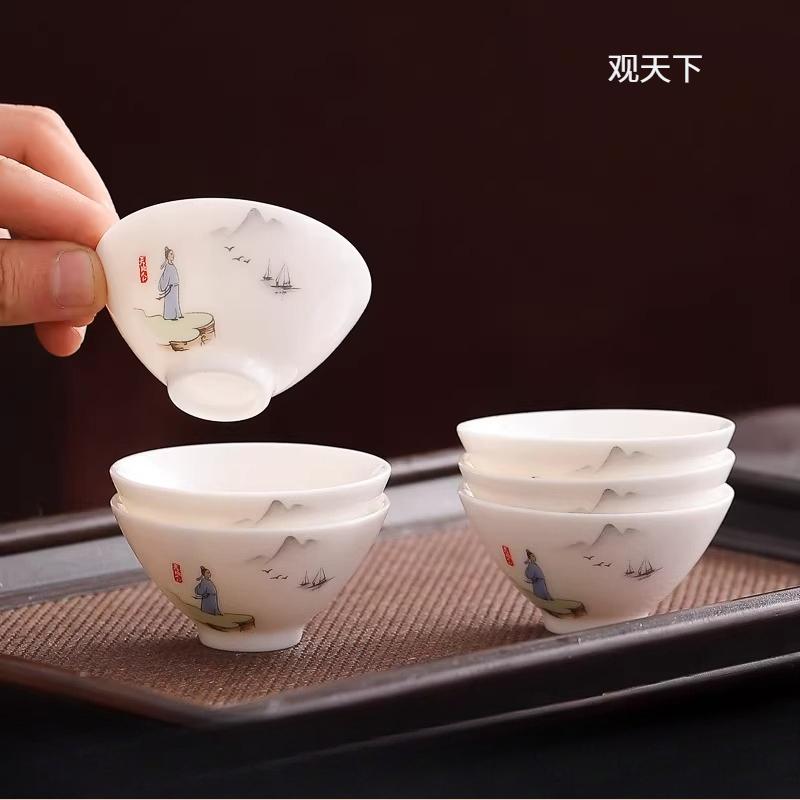 

6pcs White Porcelain Hat Cup Chinese Style Lamb Fat Jade Tea Cup Household Ceramic Tea Cup Drinking Utensils Kung Fu Teaset 7x3.5cm 50ml
