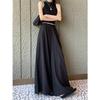 Women's Black High Waist Ice Silk Wide-Leg Skirt Pants