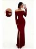 2025 Elegant One-Shoulder Long-Sleeve Slit Slim-Fit Dress