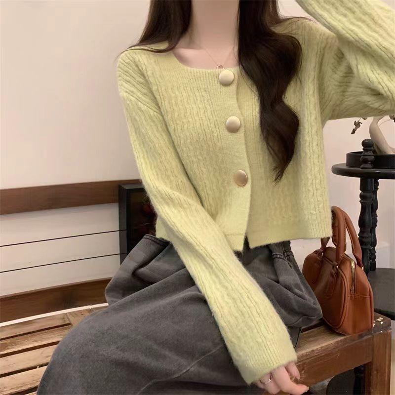 Spring and Autumn New Solid Color Skin-friendly Versatile and Thin Gentle Knitted Sweater Sweet and Fresh Cardigan Women's Top Cover