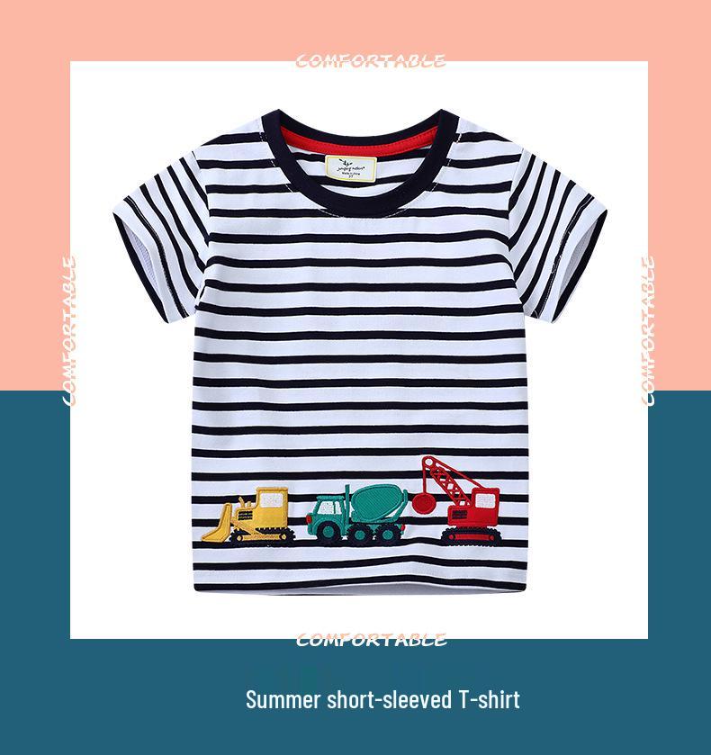Boys' Cartoon Embroidered Pure Cotton Short-Sleeve T-Shirt - 2026 Summer Collection