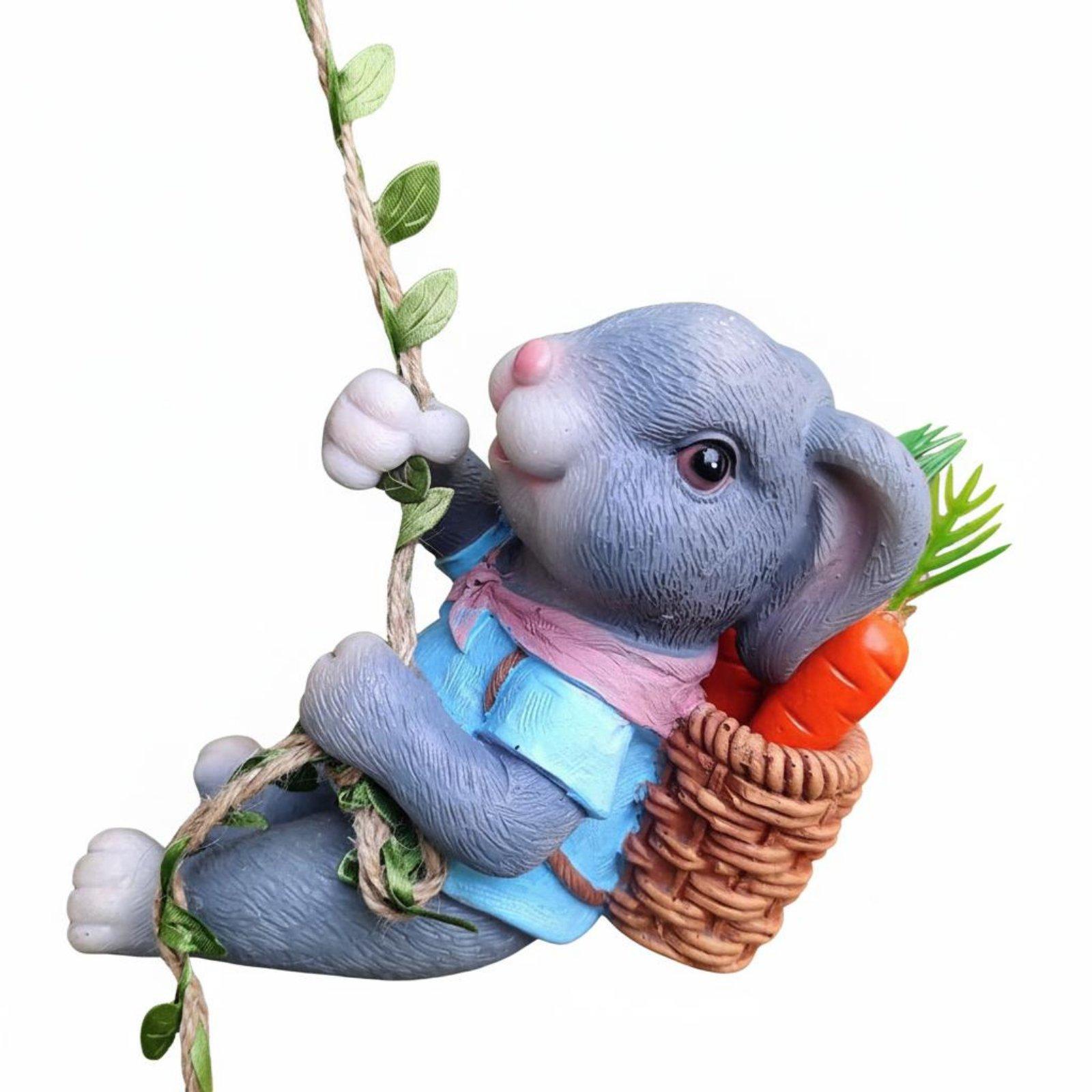 Climbing Hare Figurine Cute Design Hanging Hare Tree Decoration Resin Hare Sculpture Weather Resistant for Garden, Outdoor серый
