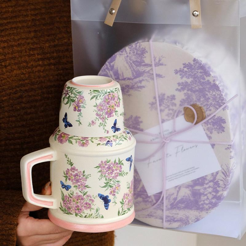 Retro Lagerstroemia Indica Floral Ceramic Mug Gift Set - High-End Bridesmaid & Wedding Thank You Present