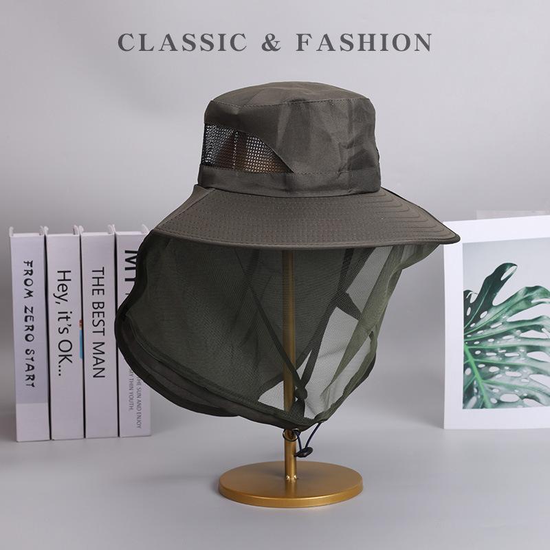 New outdoor face covering mountaineering hat men's fishing face covering large brim sun protection sun protection bucket hat