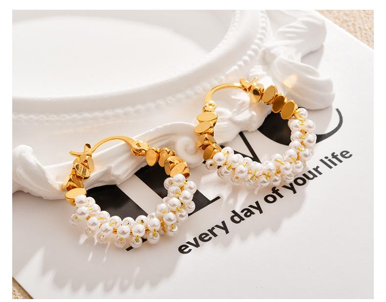 Exquisite Earrings Gold-wrapped Imitation Pearl Simple Hoop Earrings Luxury High-end Elegant Ear Jewelry Wholesale Low MOQ