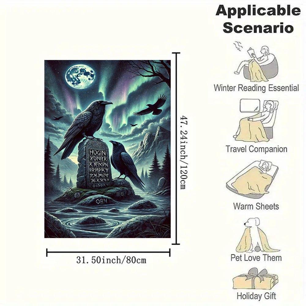 "Midnight Mystique: Raven Statue with Norse Runes - Perfect for Fantasy Enthusiasts"Blanket Flannel Throw Blanket for Sofa, Bed, Travel, Cam