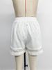 New Holiday Style Four-Leaf Clover Embroidered Lace Patchwork White Women's Shorts