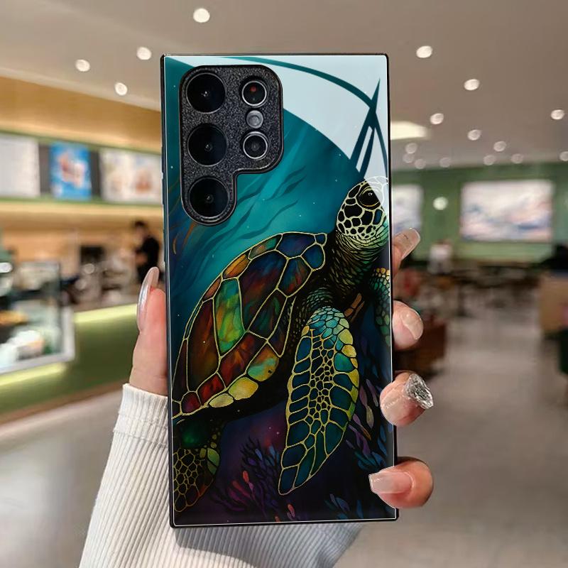Kleurrijke schildpad gehard glazen telefoonhoes geschikt voor Samsung Galaxy S26 S25 S24 S23 S22 S20 FE/Ultra/Plus schokabsorptie