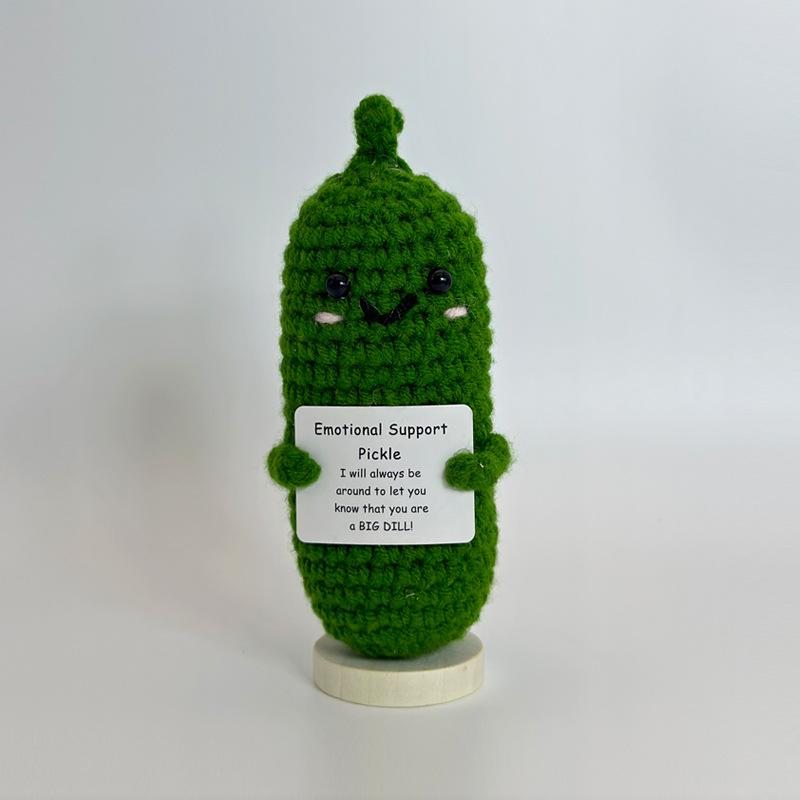 Funny Positive Crochet Cow Doll Desktop Ornament Handmade Cheer Emotional Support Positive Cow with Card Home Party Decoration