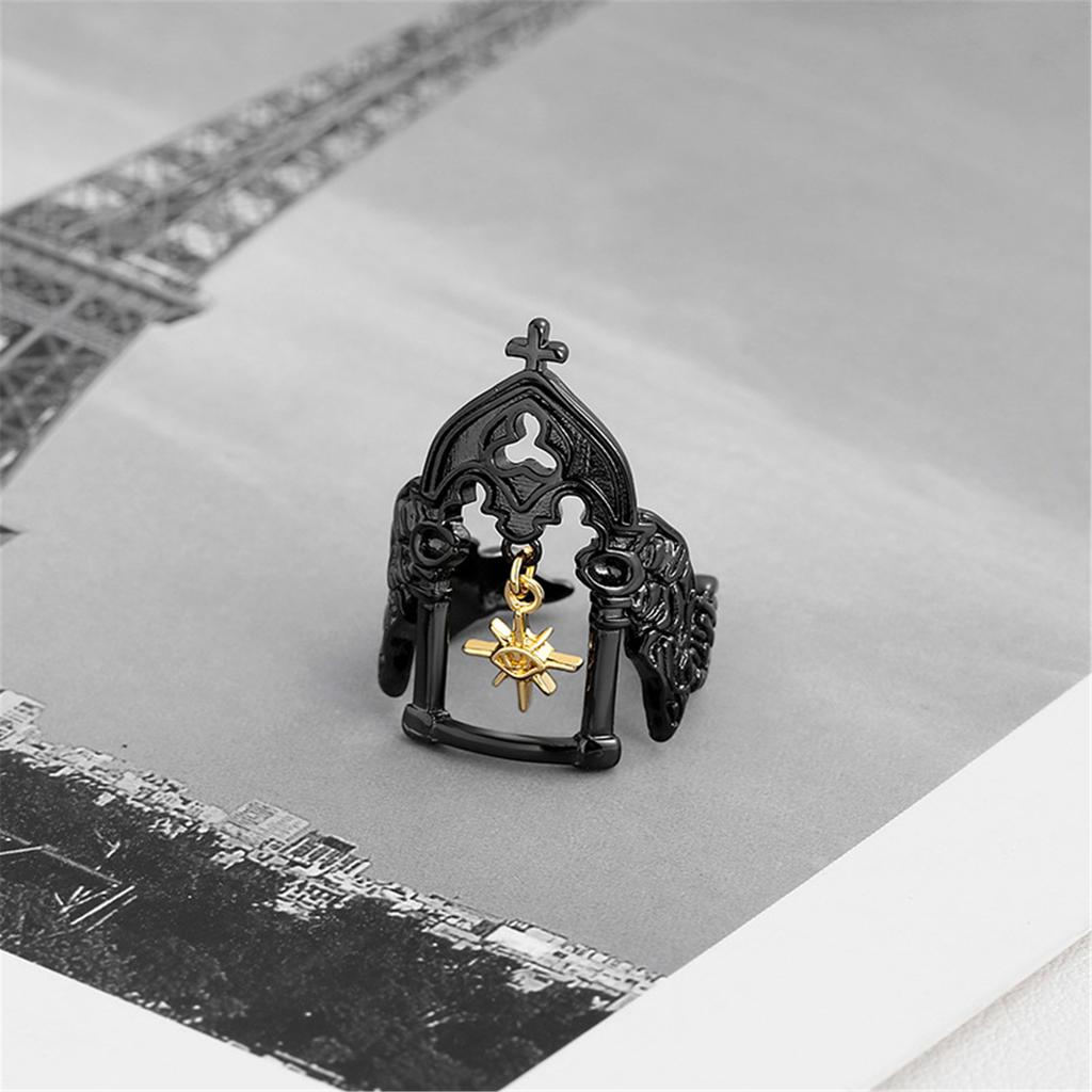 Vintage Castle Sun Pattern Open Ring Adjustable Size Finger Ring Unisex Fashion Jewelry for Parties and Weddings