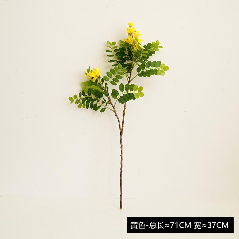 

Simulated yellow locust flowers and leaves, wedding pastoral decoration fake flower simple landscaping simulation plant single 2-headed locust flower жёлтый