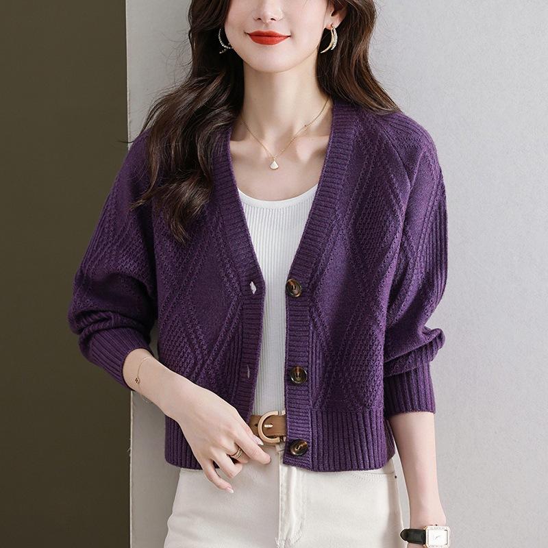 Cardigan Tricotat pentru Femei Top Larg Culoare Solidă Pulover cu Gât în V pentru Femei Toamnă și Iarnă