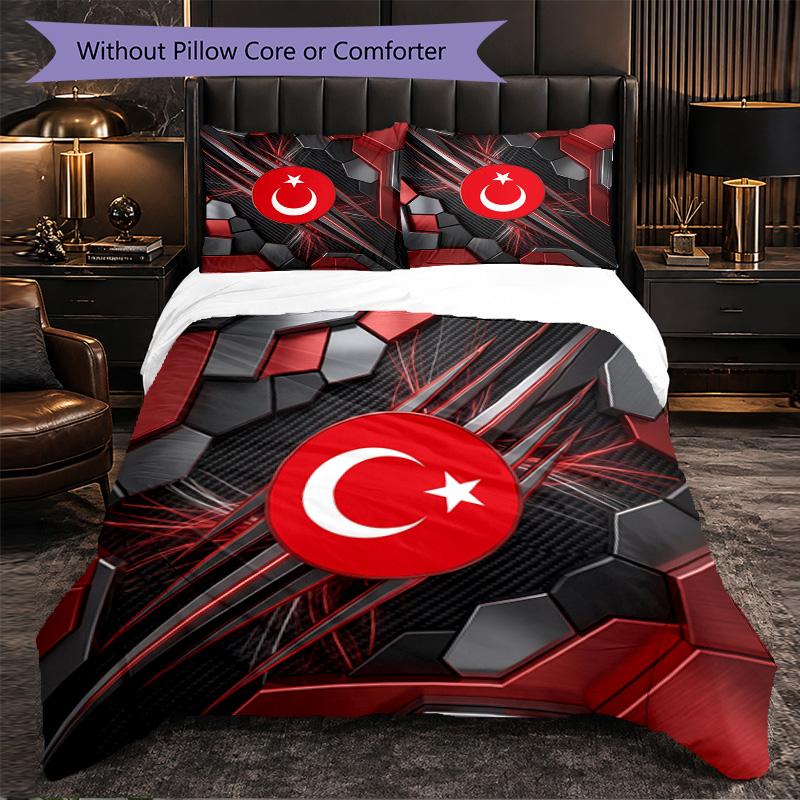 Turkey Football Pattern 3 Pieces Bedding Set Soft Microfiber Duvet Cover with Pillow Cases for Bedroom