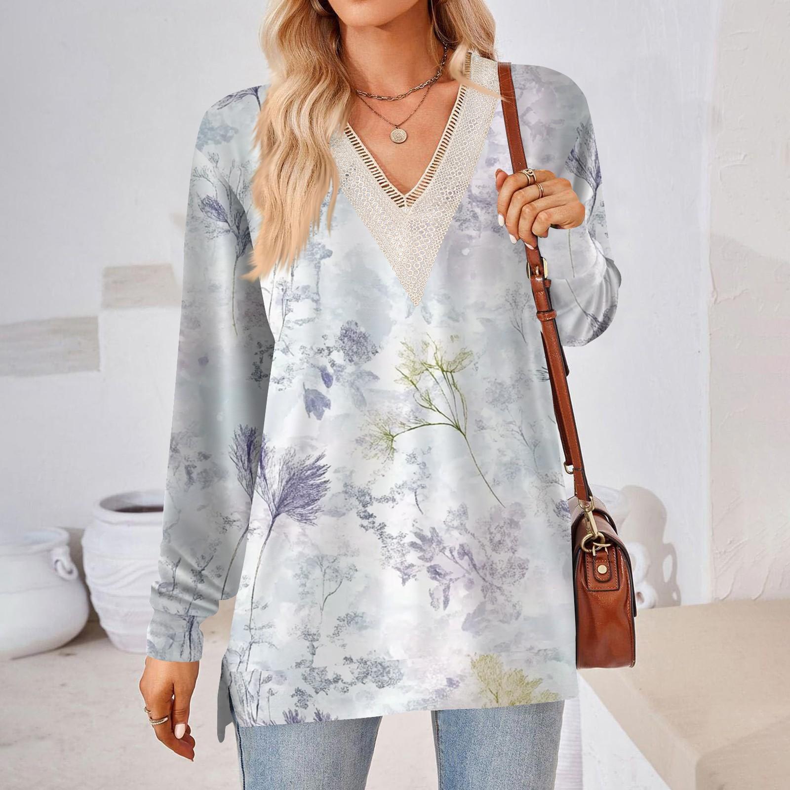 

Женские топы Свободные свободные футболки с длинными рукавами контрастного цвета и разрезом Женские топы S серебряный