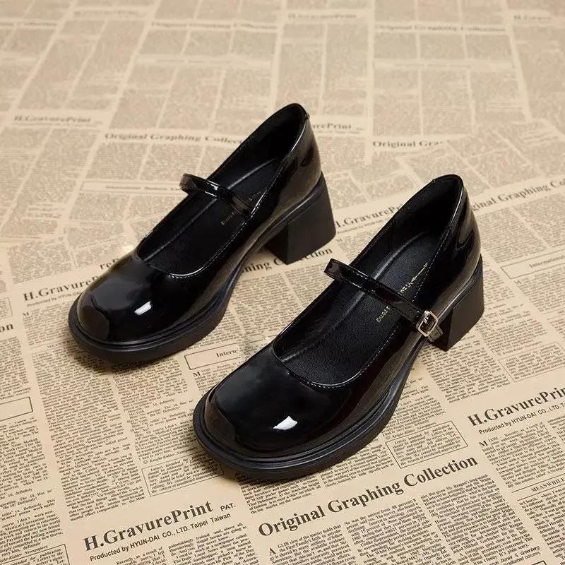 Spring Autumn Women's Luxury Party Shoes Medium Heel Retro Square Toe Velvet Mary Jane Shoes Flat Square Buckle Single Loafers