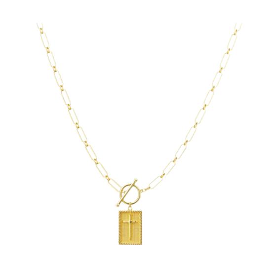 Women Cross Pendant Necklace 16" Paperclip Chain Trendy Dainty Charm Necklace for Women Fashion Religious Simple Jewelry Gift