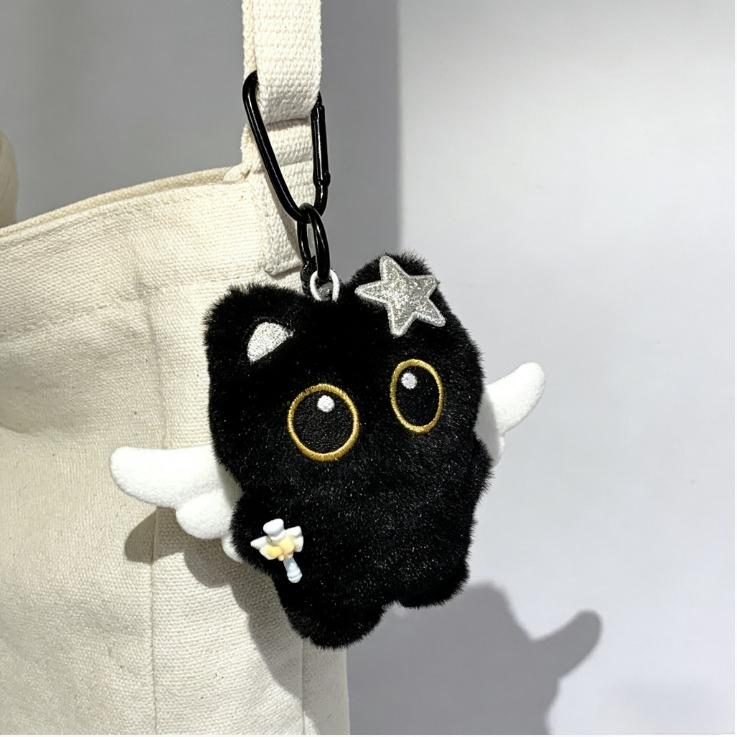 Soft Cute Cartoon Cat Plush Ornaments Multi-Style Dark-Style Keychains Bag Charms Cuddly Stuffed Fluffy Huggable Kawaii Comfort Adorable