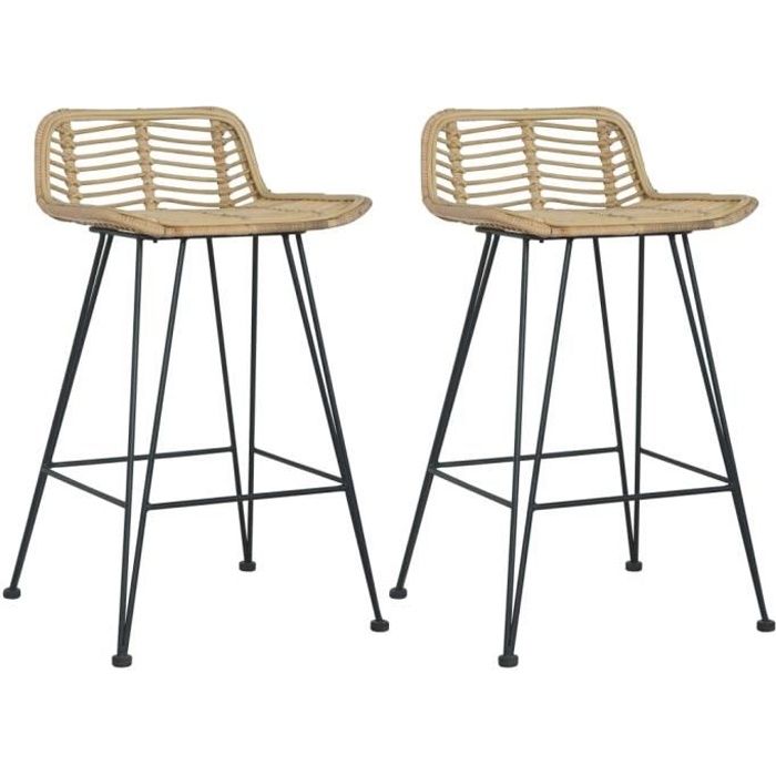 Chaises de bar - vidaXL - Lot de 2 - Rotin naturel - Beige - 46x48x79 cm