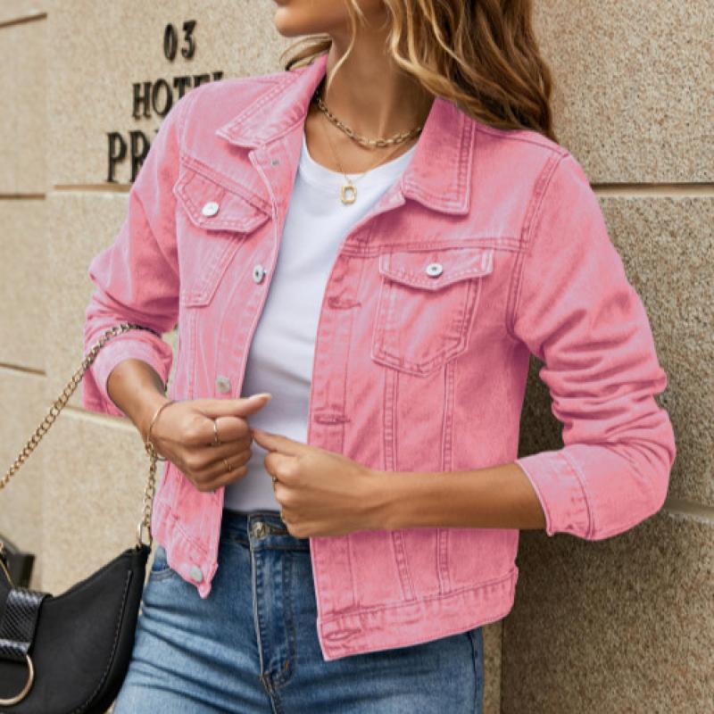 Jeansjacke für Damen, modisch, lässig, Jeansjacke, langärmelig, Button-Down-Brusttaschen, Mantel für den Alltag, Streetwear