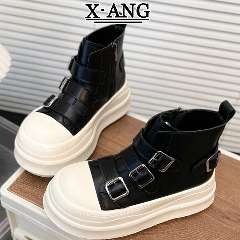 Leather thick-soled heightening small Martin boots women's autumn and winter new short boots women's high-top shoes women's shoes