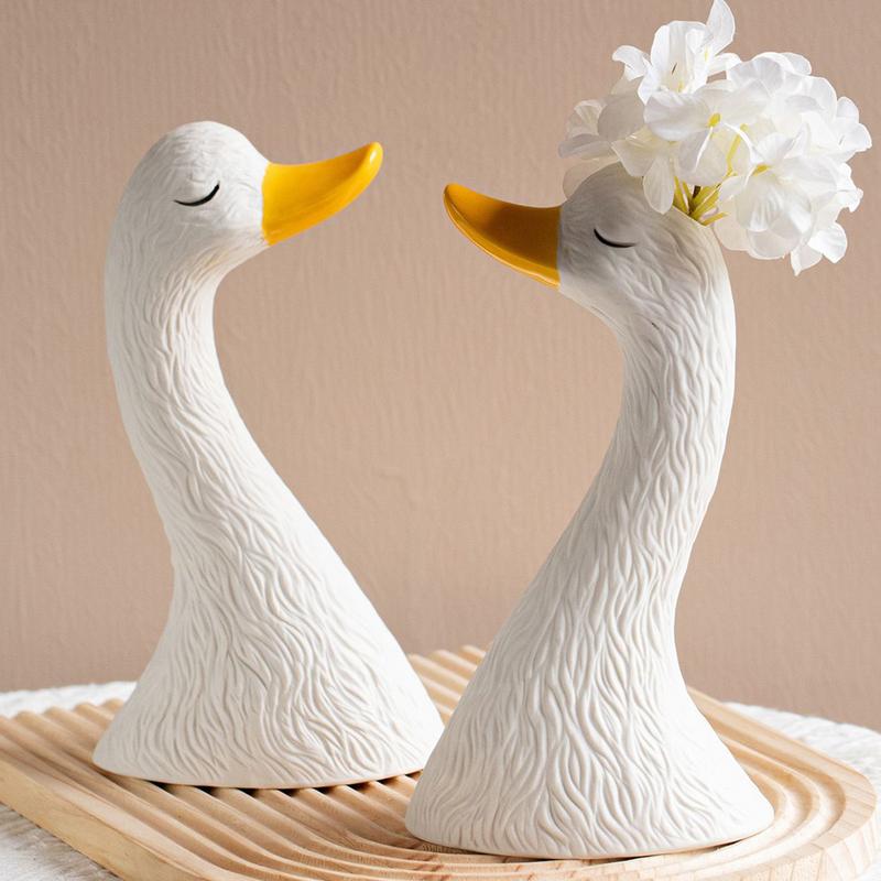 Decorative Vase White Cute Swan Figurine Planter Pot Home Bedroom Ornaments Ceramic Table Sculpture For Bathroom Living Room