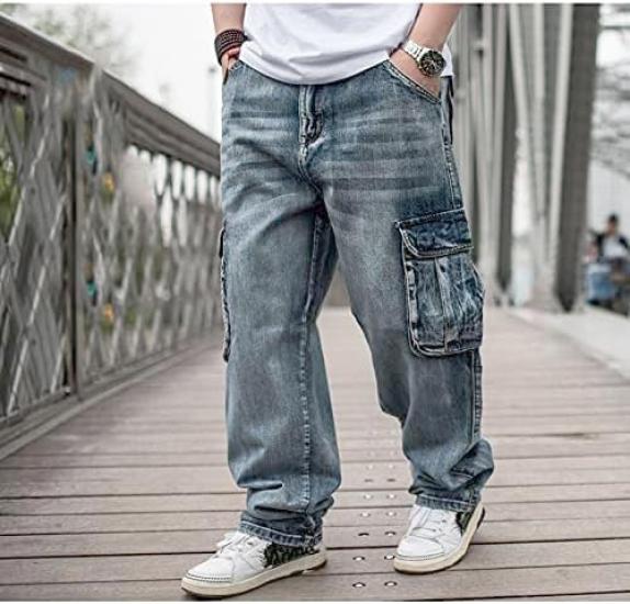 Solid Denim Cargo Plus Loose Wide Straight Baggy Hip Street Unique CW898 Size D.IIZOO Men's Pants, Size, Fit, Leg, Fit, Pants, Hop, Style, Fashion,