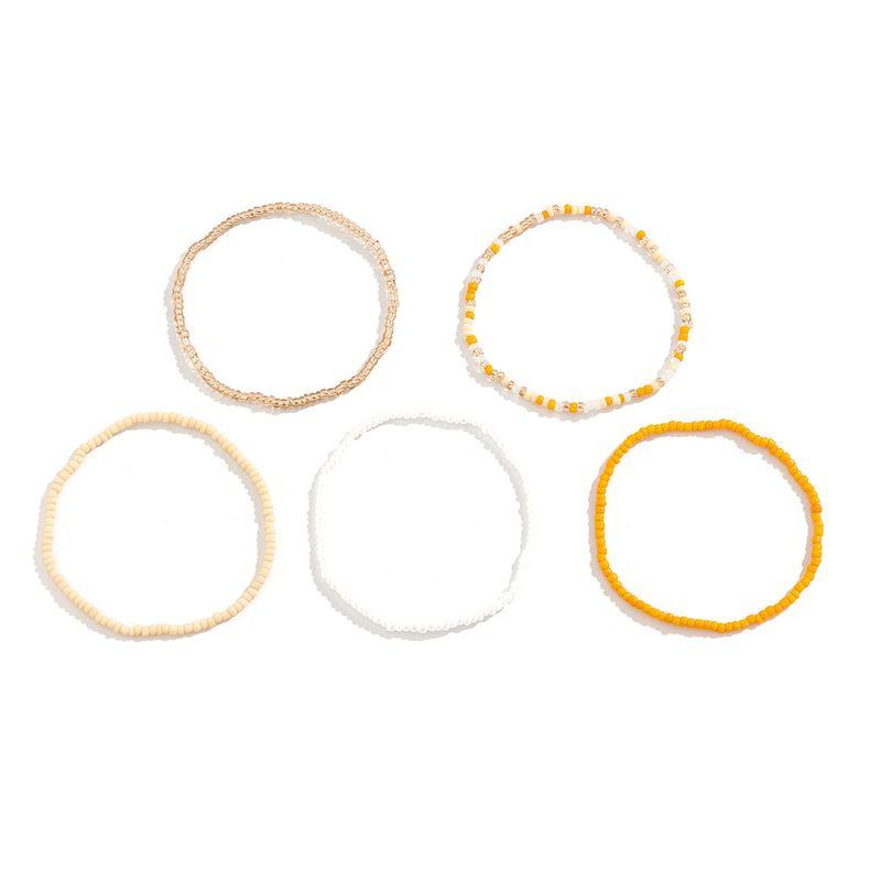 

Fashion Color Bead Trendy Seaside Travel Anklet Orange and White 5-Piece Set