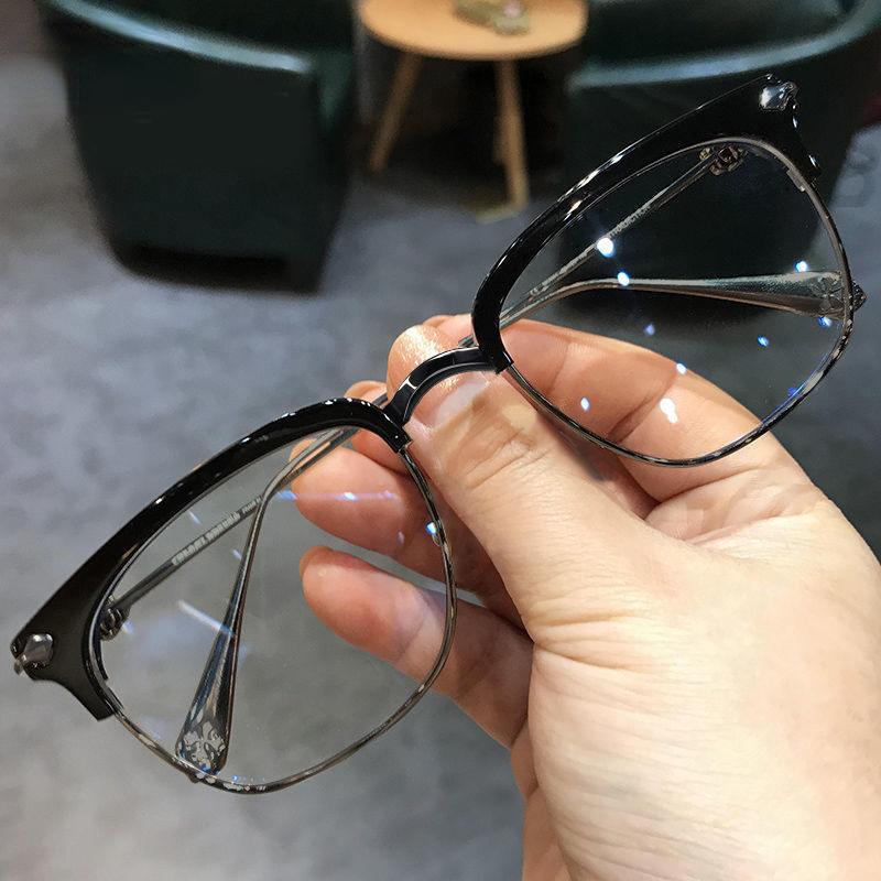 Men's Prescription Glasses Half-frame Silver Black Anti Blue Light Myopia Glasses Trendy Vintage Nearsighted Glasses -1.0 To-6.0
