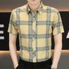 Summer short-sleeved shirt men's plaid shirt workwear gangster handsome men's ice silk casual inch shirt tops