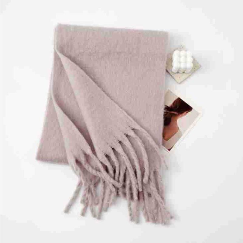 Vielseitiger Mohair-Einfarbschal Damen Winter Verdickung Schlichte Wärme Vergrößerter Schal