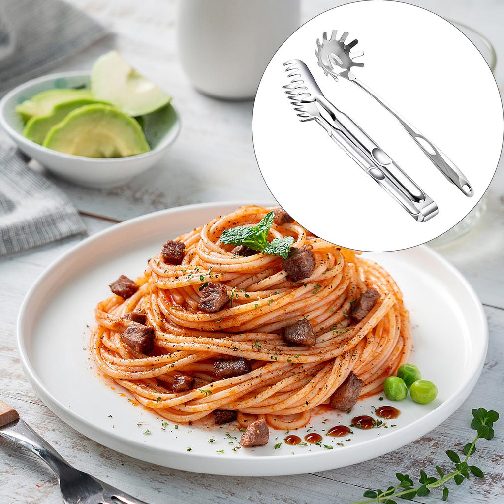 Stainless Steels Spaghetti Spoon and Tongs Ergonomic Kitchen Tool With Drain Holes For Frying Boiling And Serving Food