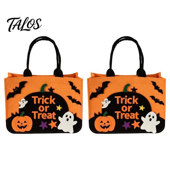 Trick Or Treat Candy Holder Halloween or Bag, Felt Goodie Bag with Pumpkin Ghost Patches, Child-friendly Large Tote for Kids, Party Favor, Haunted